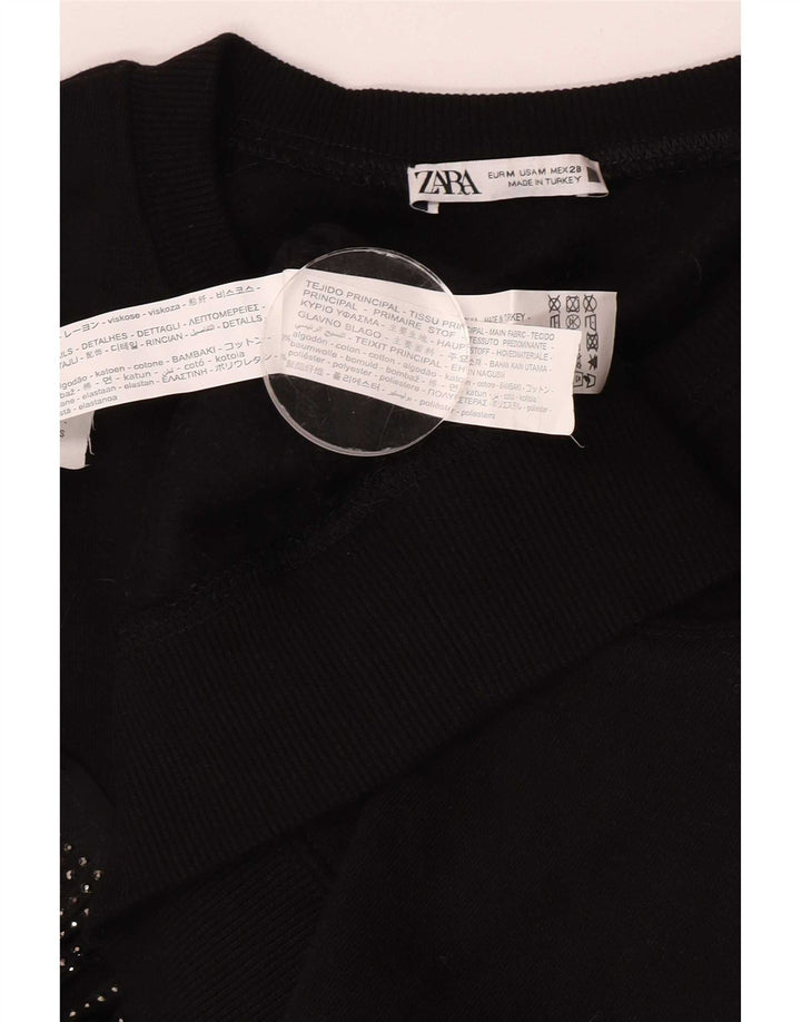 Zara moletom feminino oversized jumper UK 14 médio algodão preto