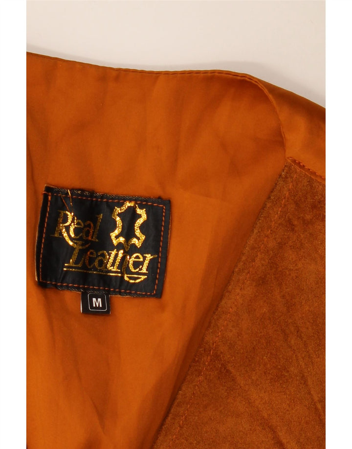 Colete vintage masculino de camurça em couro marrom médio