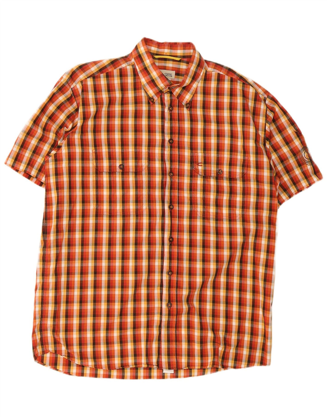 Camel Active Camisa masculina de manga curta grande xadrez laranja
