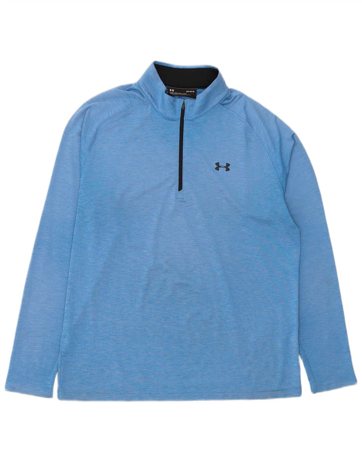 Under Armour Mens Zip Neck Pulôver Treino Top Grande Poliéster Azul