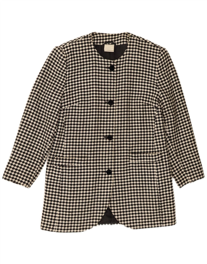 Jaqueta blazer feminina vintage com 4 botões, poliéster xadrez preto grande Reino Unido 16