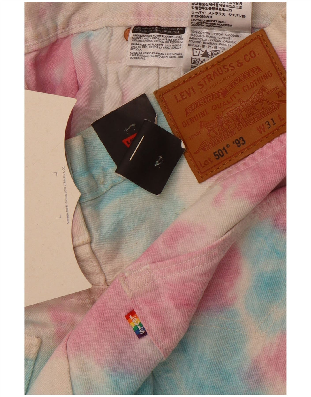 LEVI'S Masculino 501 Shorts Jeans W32 Médio Multicolorido Tie Dye Algodão