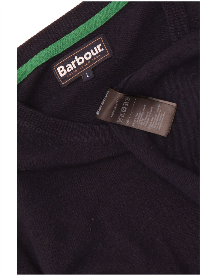 Suéter masculino Barbour com decote em V grande lã azul marinho