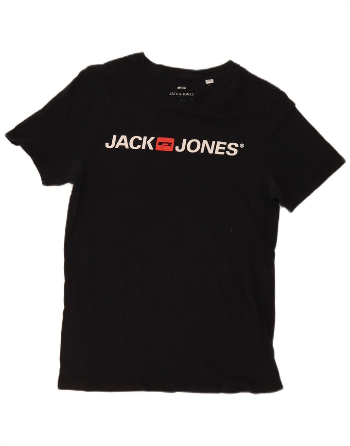 Camiseta gráfica masculina Jack & Jones Top médio algodão preto