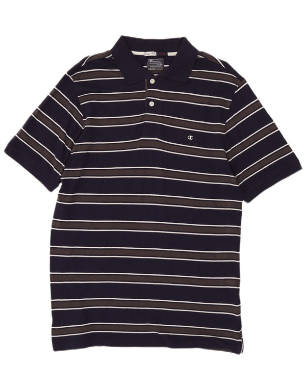 Camisa polo masculina Champion Easy Fit grande algodão listrado azul marinho