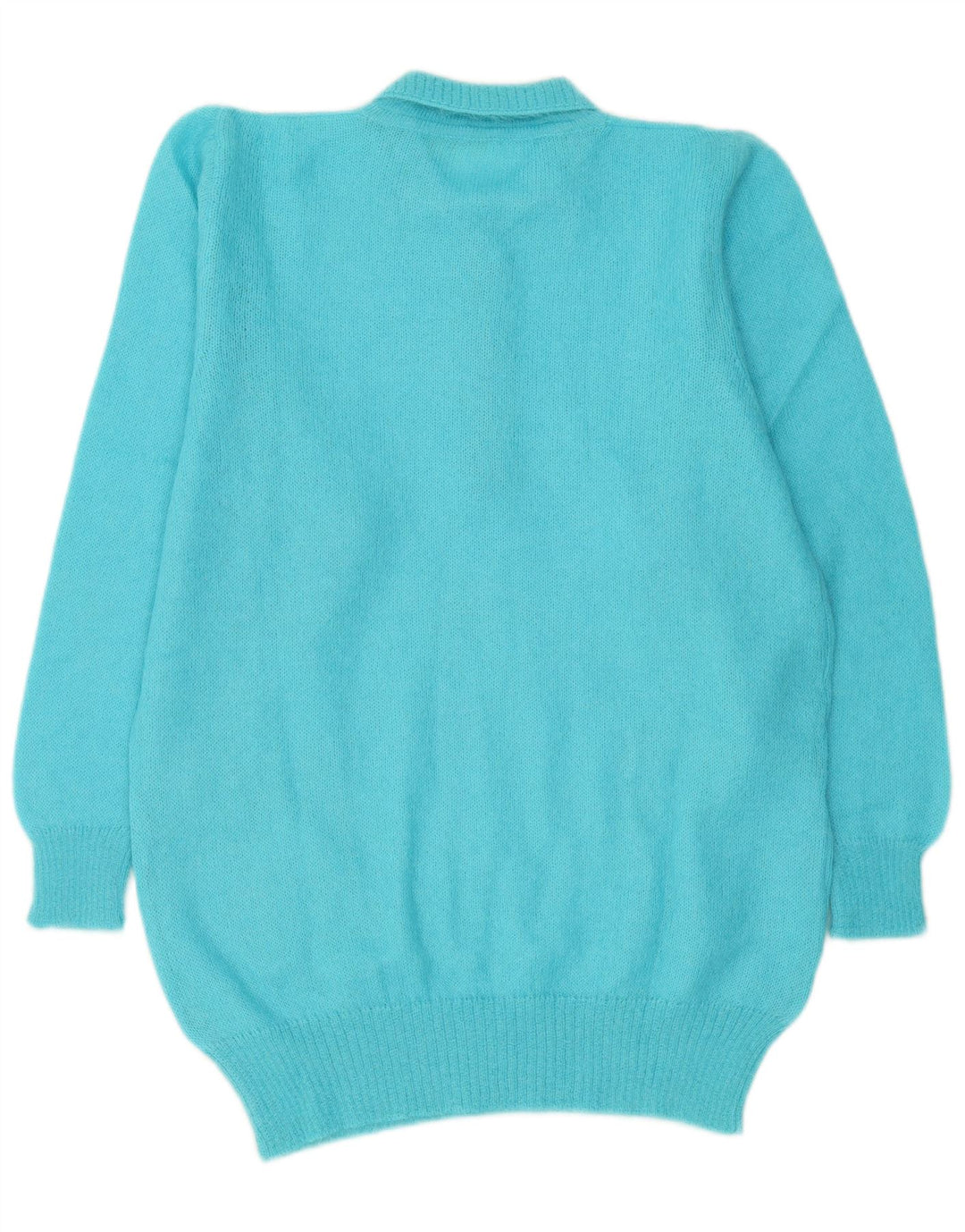 Suéter feminino vintage com gola polo IT 44 mohair azul médio