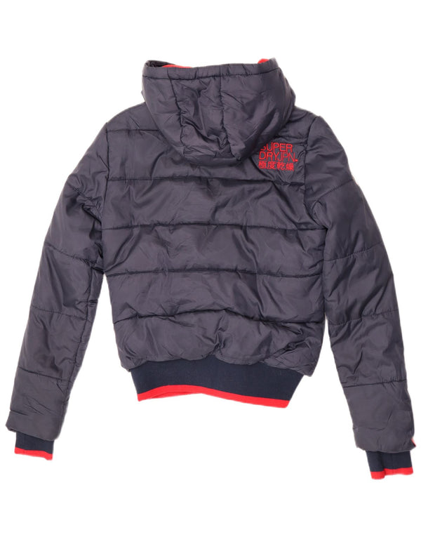 Jaqueta acolchoada masculina Superdry com capuz UK 10 Small Navy Blue Colourblock