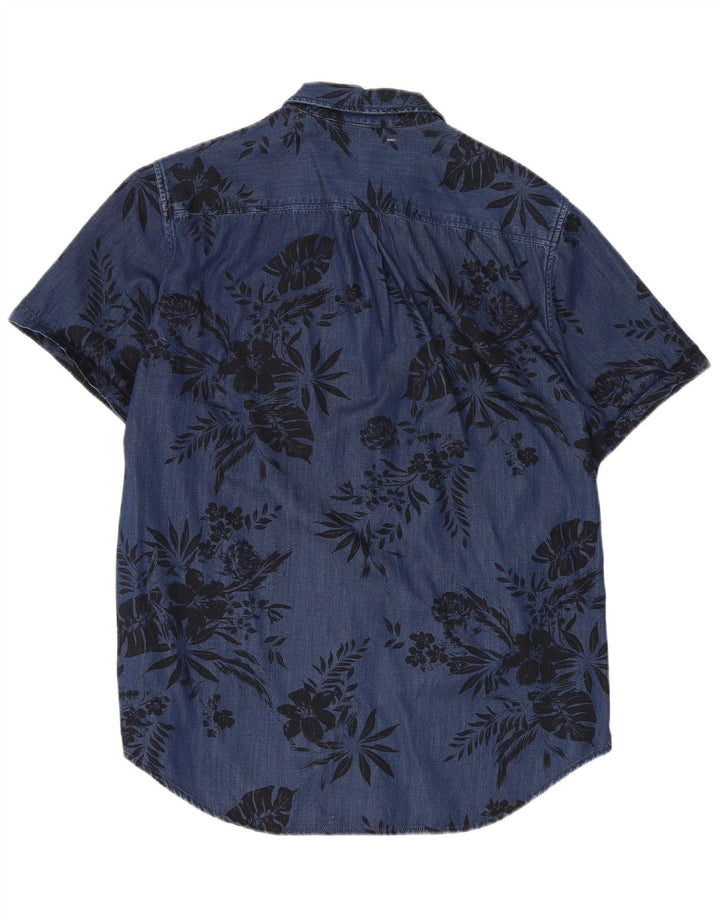 Camisa masculina Superdry de manga curta grande viscose floral azul