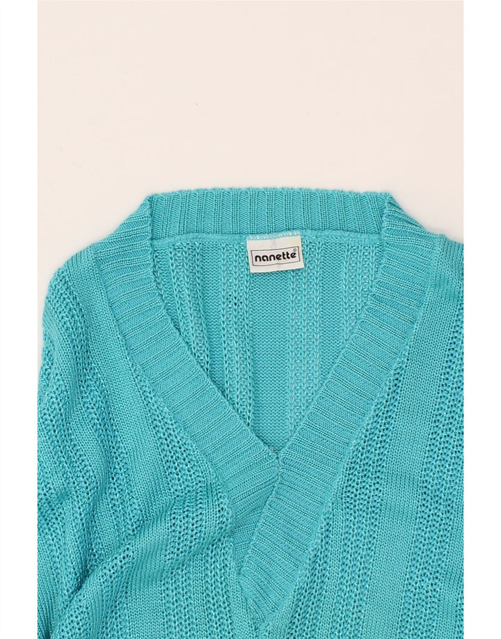 VINTAGE Womens V-Neck Jumper Sweater UK 16 Large Turquoise Vintage Vintage and Second-Hand Vintage from Messina Hembry 