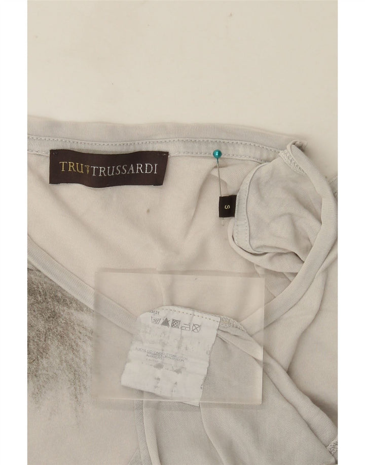 TRUSSARDI Camiseta masculina gráfica top pequeno algodão cinza