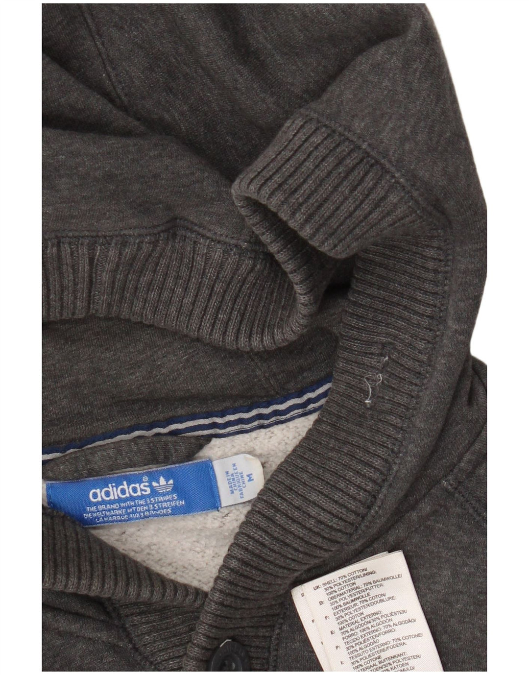 Adidas masculino moletom com capuz jaqueta superior algodão cinza médio