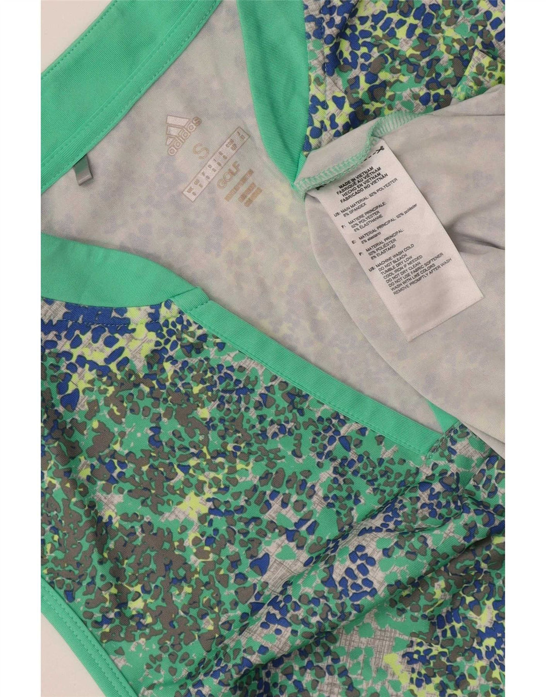 Colete de golfe feminino Adidas UK 10 pequeno poliéster manchado verde