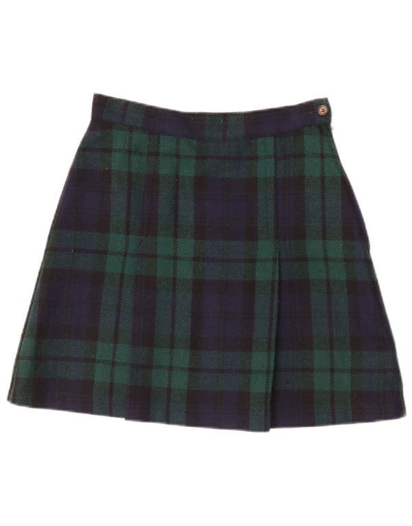 Benetton Mini Saia Feminina IT 40 Pequena W26 Acrílico Xadrez Verde