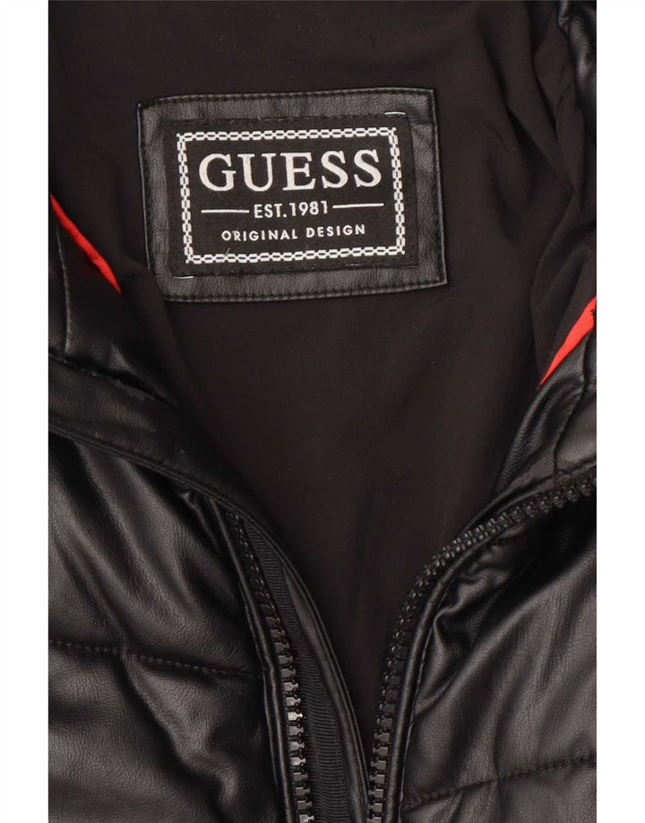 Jaqueta acolchoada de couro sintético Guess masculina EU 48 poliuretano preto médio