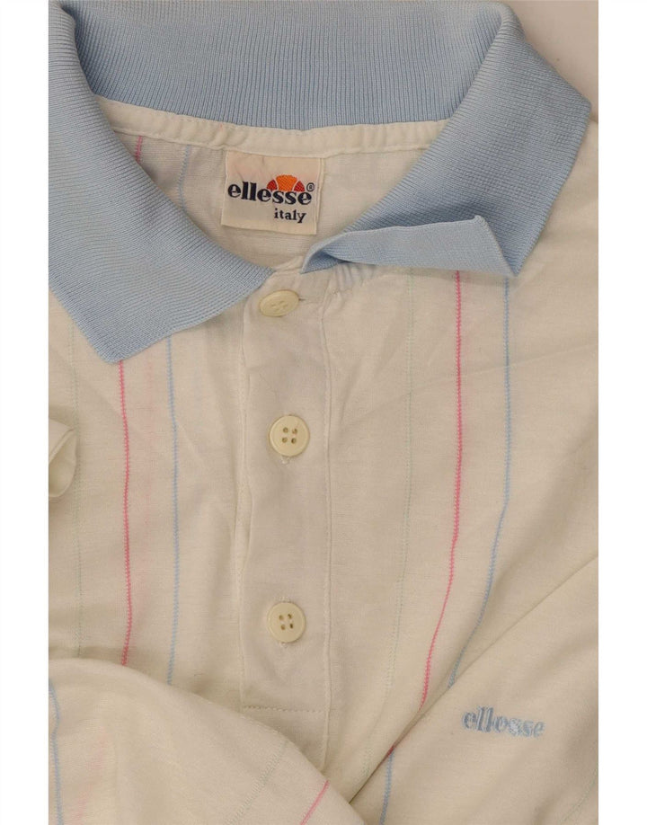 Camisa polo masculina Ellesse de algodão listrado branco médio