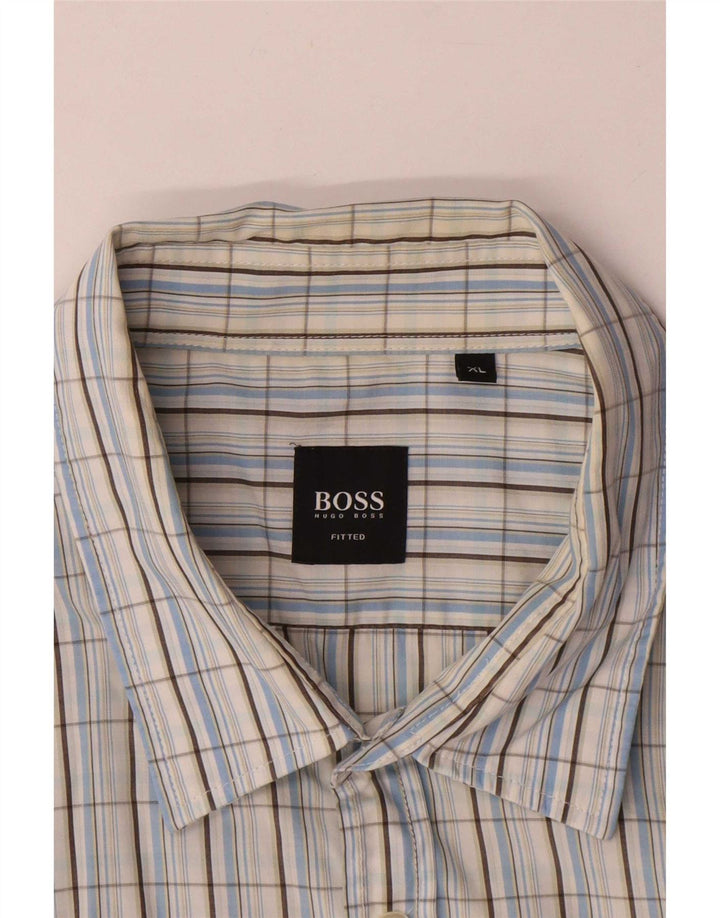 Camisa masculina de manga curta Hugo Boss XL azul xadrez algodão