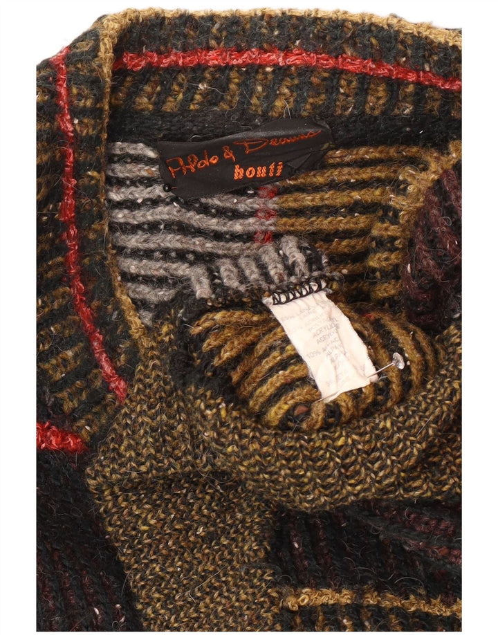 Suéter vintage masculino com decote em V, grande lã listrada multicolorida