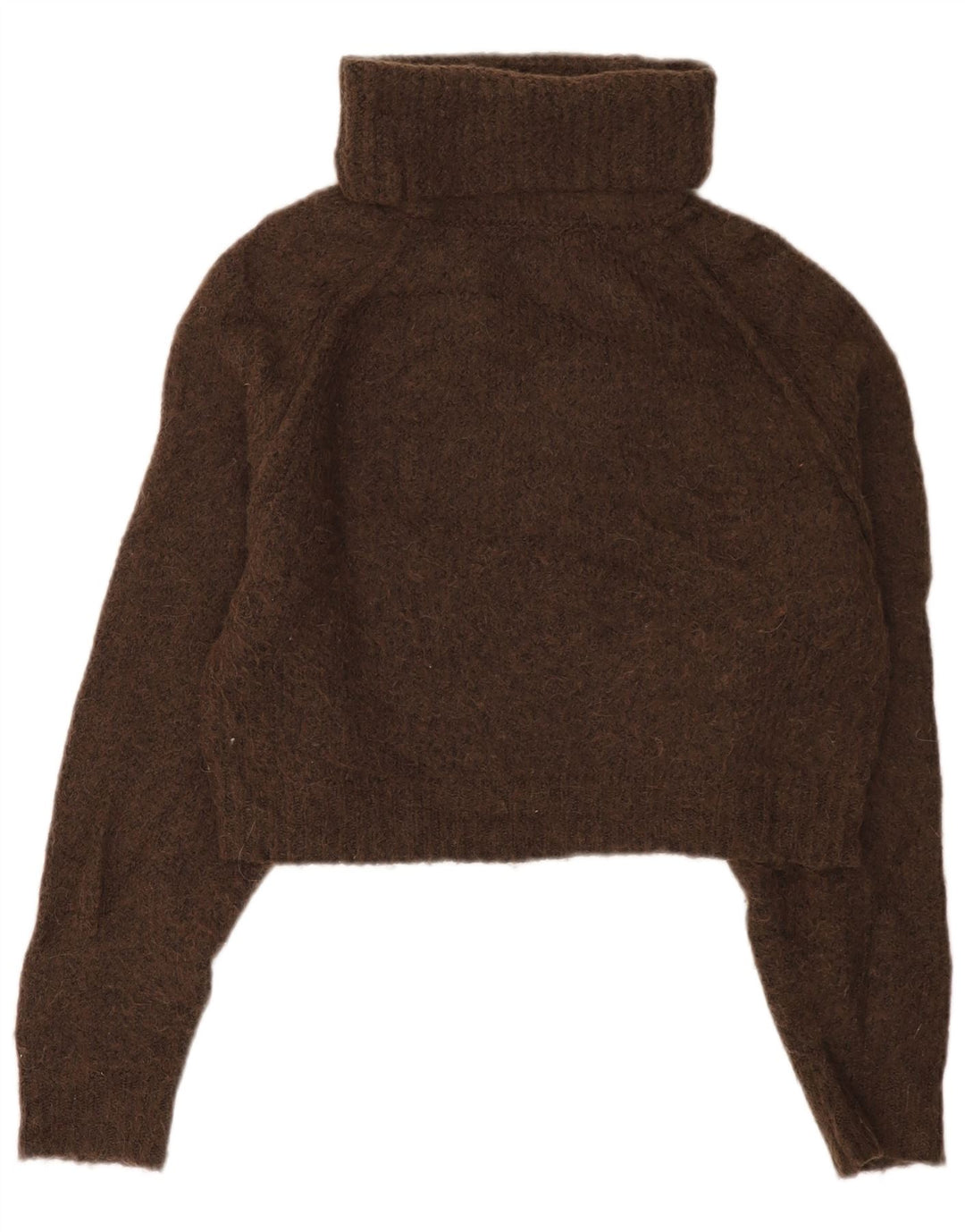Zara Suéter feminino cropped com gola redonda Reino Unido 14 poliéster marrom médio