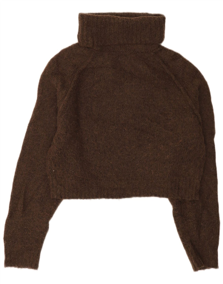 Zara Suéter feminino cropped com gola redonda Reino Unido 14 poliéster marrom médio