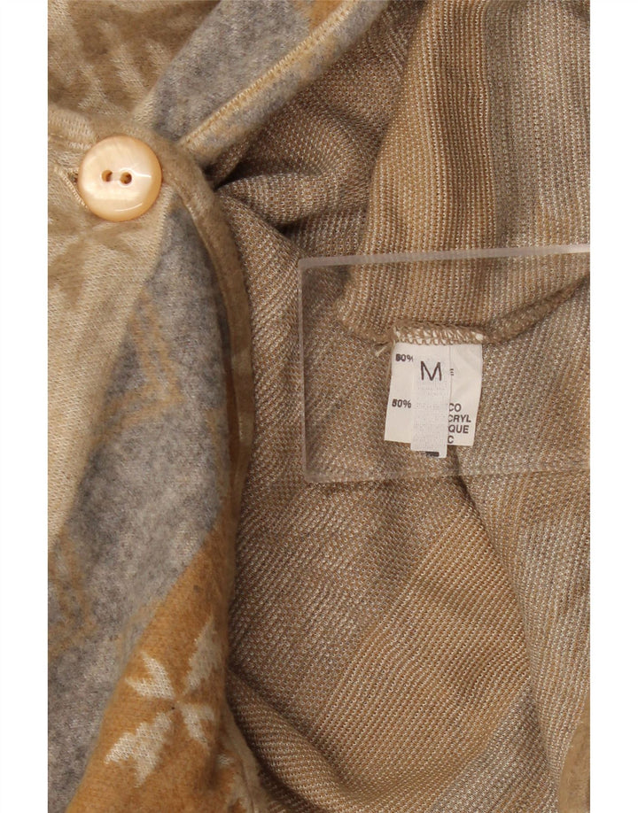 Suéter cardigã feminino VINTAGE UK 14 médio bege Fair Isle