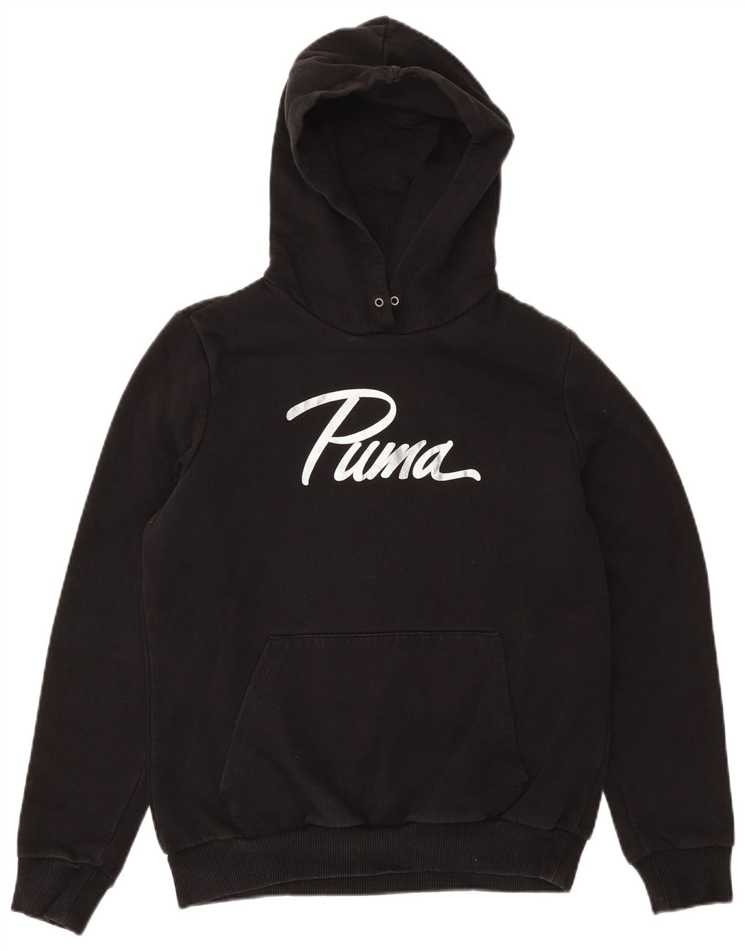PUMA feminino gráfico moletom com capuz UK 14 médio algodão preto