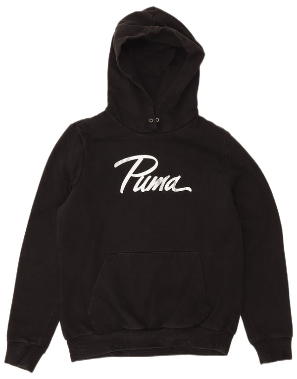 PUMA feminino gráfico moletom com capuz UK 14 médio algodão preto