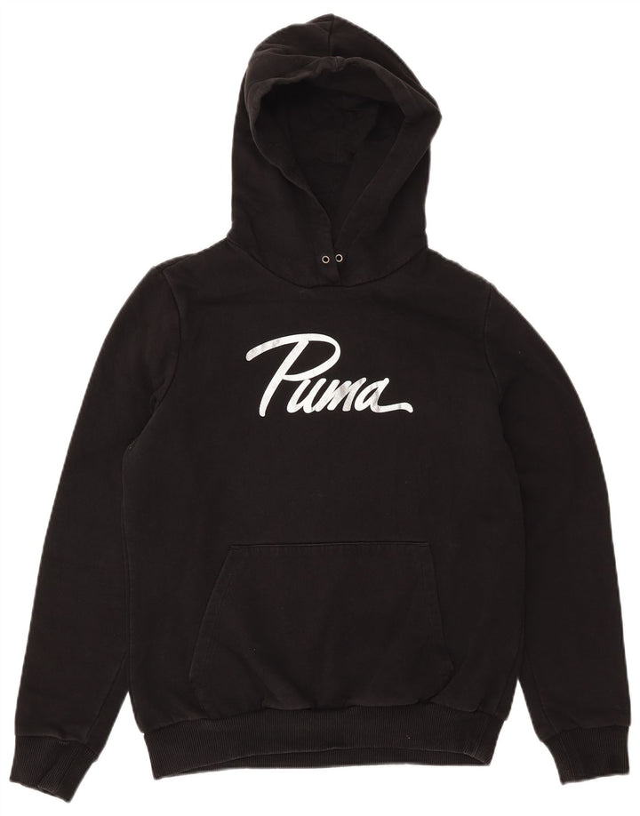 PUMA feminino gráfico moletom com capuz UK 14 médio algodão preto