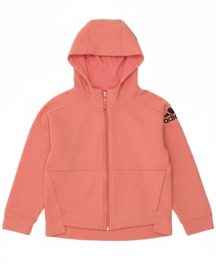 ADIDAS Suéter feminino com capuz e zíper gráfico 7-8 anos algodão rosa