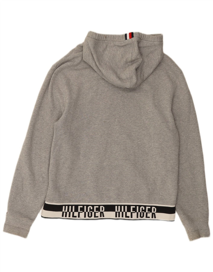 TOMMY HILFIGER Suéter masculino com capuz gráfico cinza médio algodão colorblock