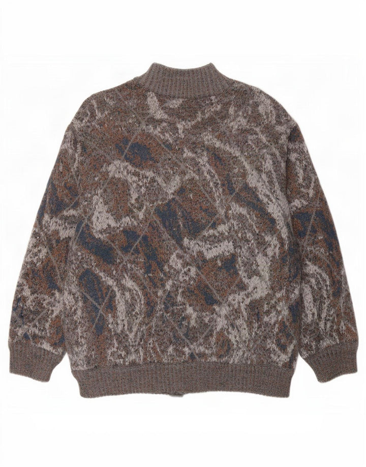 Jaqueta bomber masculina vintage de malha UK 36 pequena cinza Argyle/lã diamante