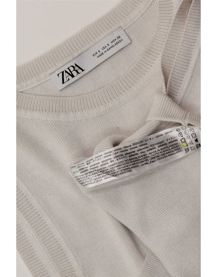 Zara Pulôver Feminino Crop Top UK 8 Pequeno Off White Viscose