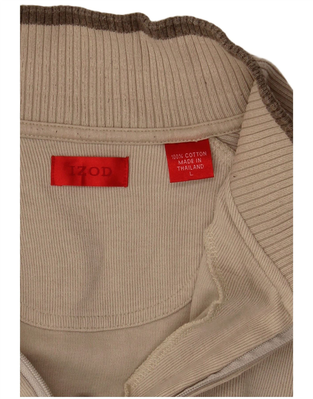 Top masculino Izod com zíper e manga comprida em algodão bege grande