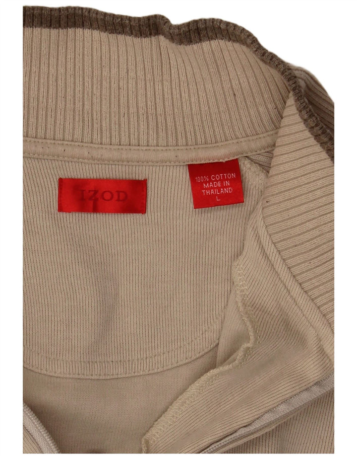 Top masculino Izod com zíper e manga comprida em algodão bege grande