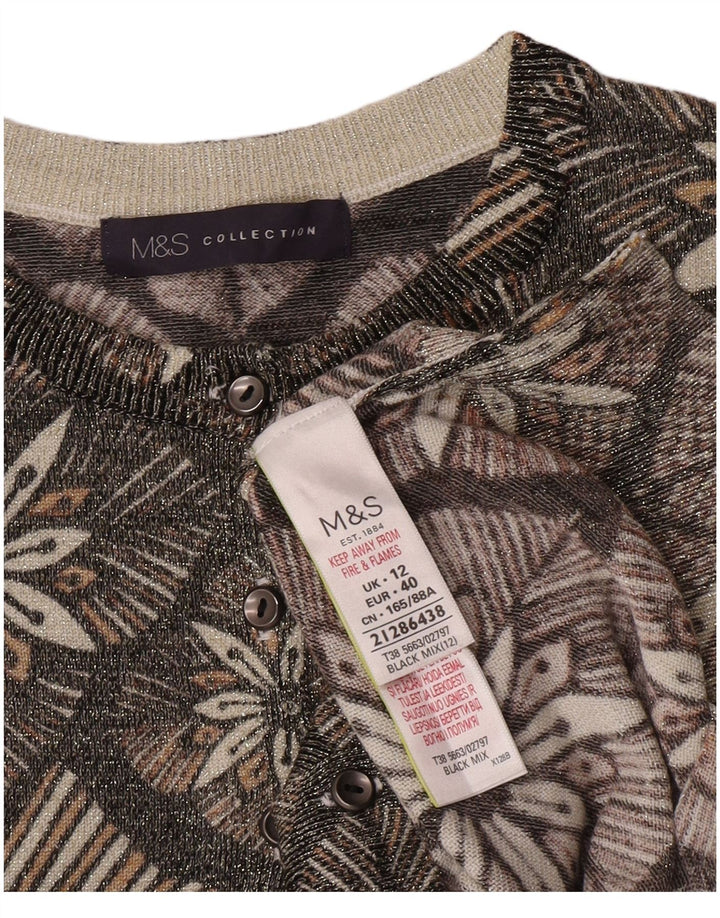 Suéter cardigã feminino Marks & Spencer Reino Unido 12 viscose floral cinza médio