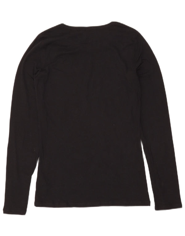 Top feminino BENETTON manga comprida UK 14 grande algodão preto