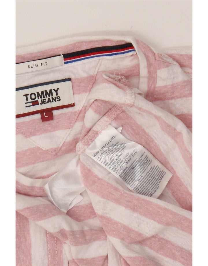 Tommy Hilfiger Camiseta masculina grande poliéster listrado rosa
