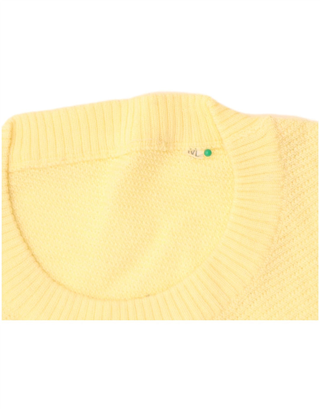Suéter feminino VINTAGE com gola redonda Reino Unido 14 lã amarela média