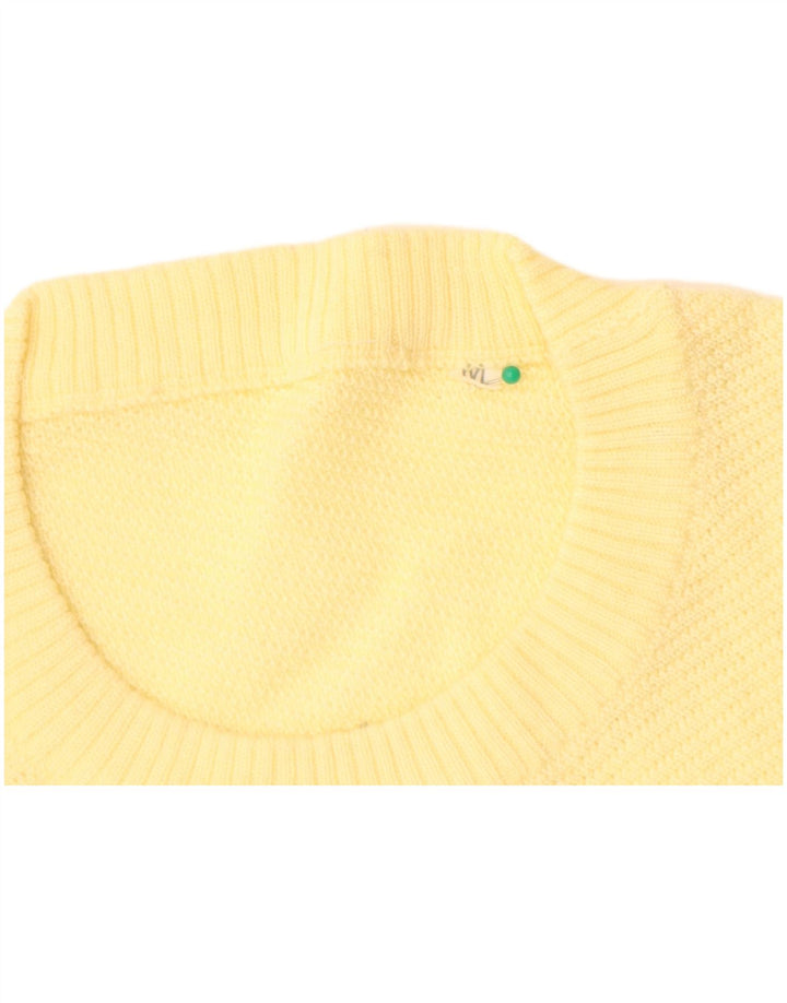 Suéter feminino VINTAGE com gola redonda Reino Unido 14 lã amarela média