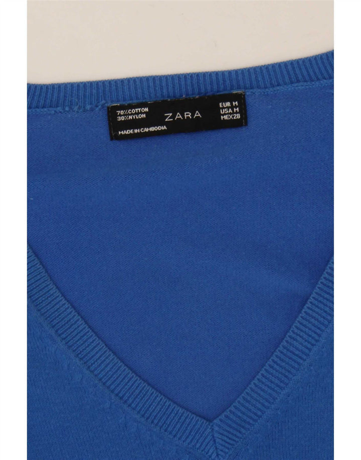 Suéter feminino Zara com decote em V Reino Unido 12 algodão azul médio