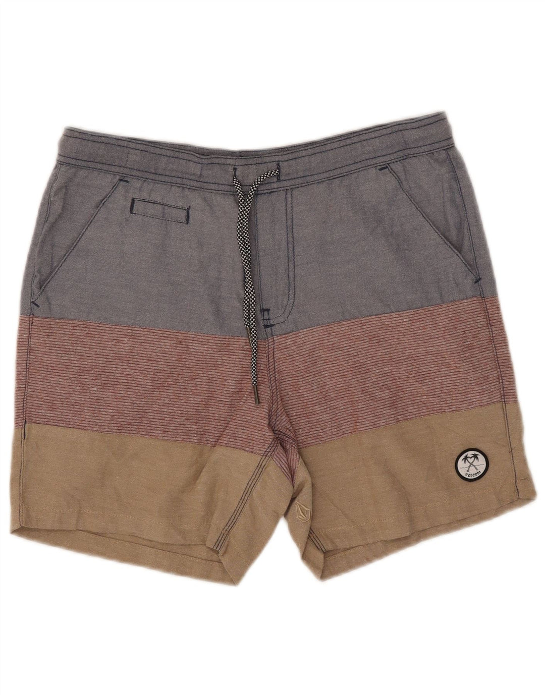 Volcom Mens Casual Shorts W32 Médio Multicolorido Colorblock Algodão