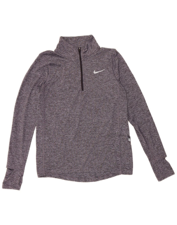 Nike Mens Dri Fit Zip Neck Top Manga Longa XS Azul Poliéster Flecked