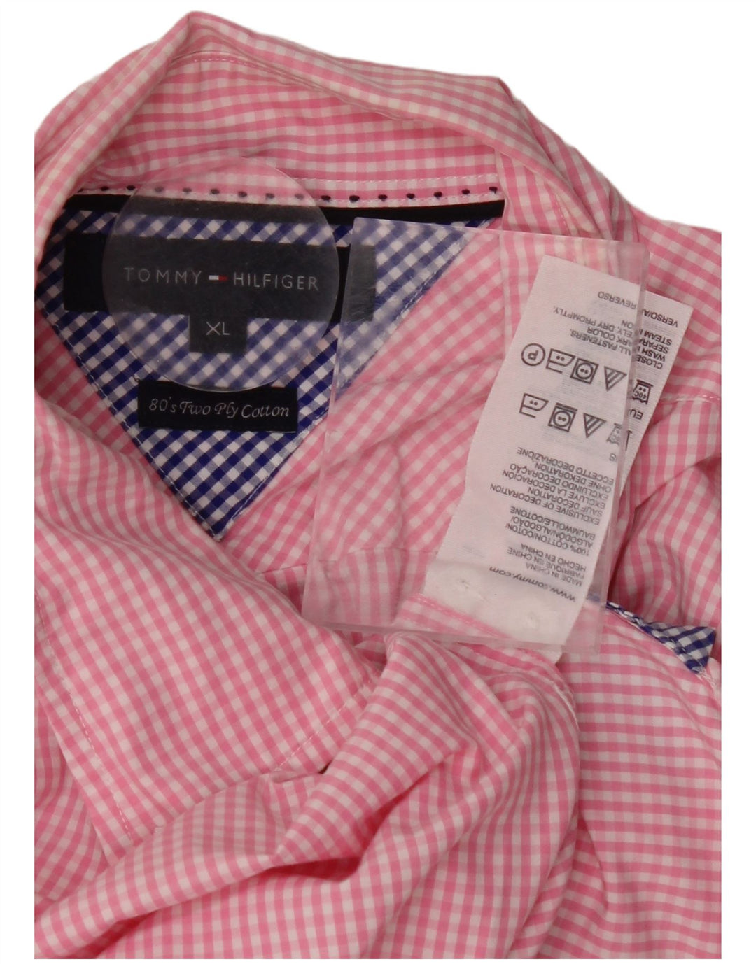 Camisa masculina TOMMY HILFIGER XL algodão guingão rosa