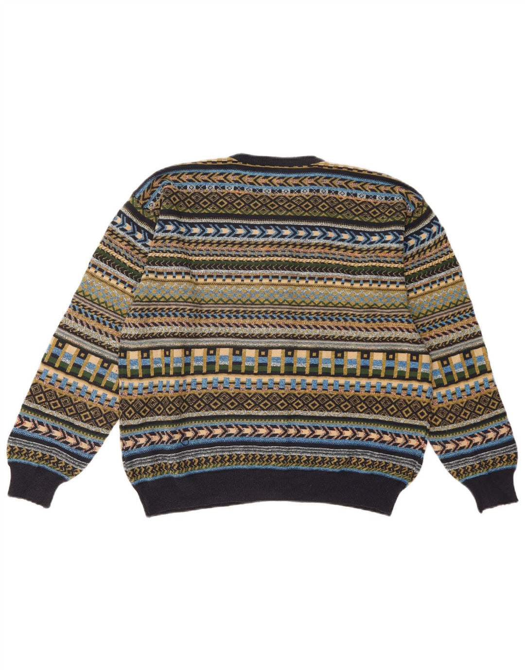 Suéter Cardigan Feminino Vintage Reino Unido 16 Grande Geométrico Multicolorido