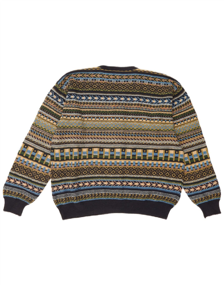 Suéter Cardigan Feminino Vintage Reino Unido 16 Grande Geométrico Multicolorido