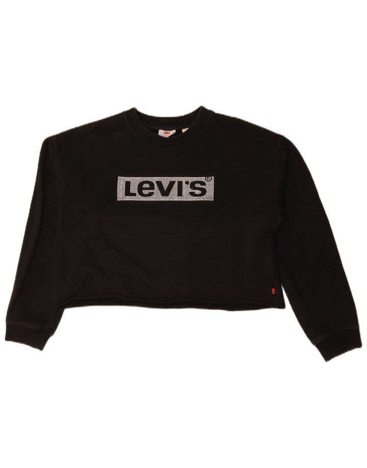 Levi's Womens Crop Oversized Graphic Top Manga Longa Reino Unido 10 Pequeno Preto