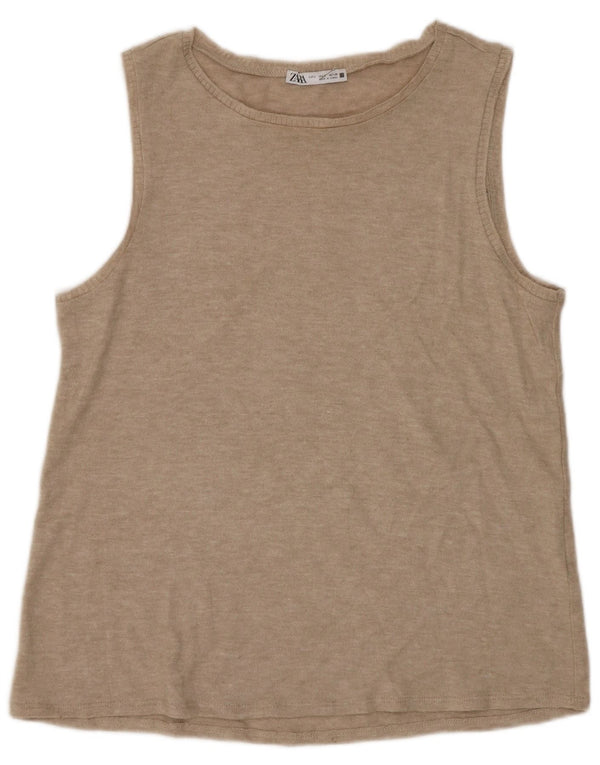 Colete feminino Zara UK 10 pequeno bege manchado