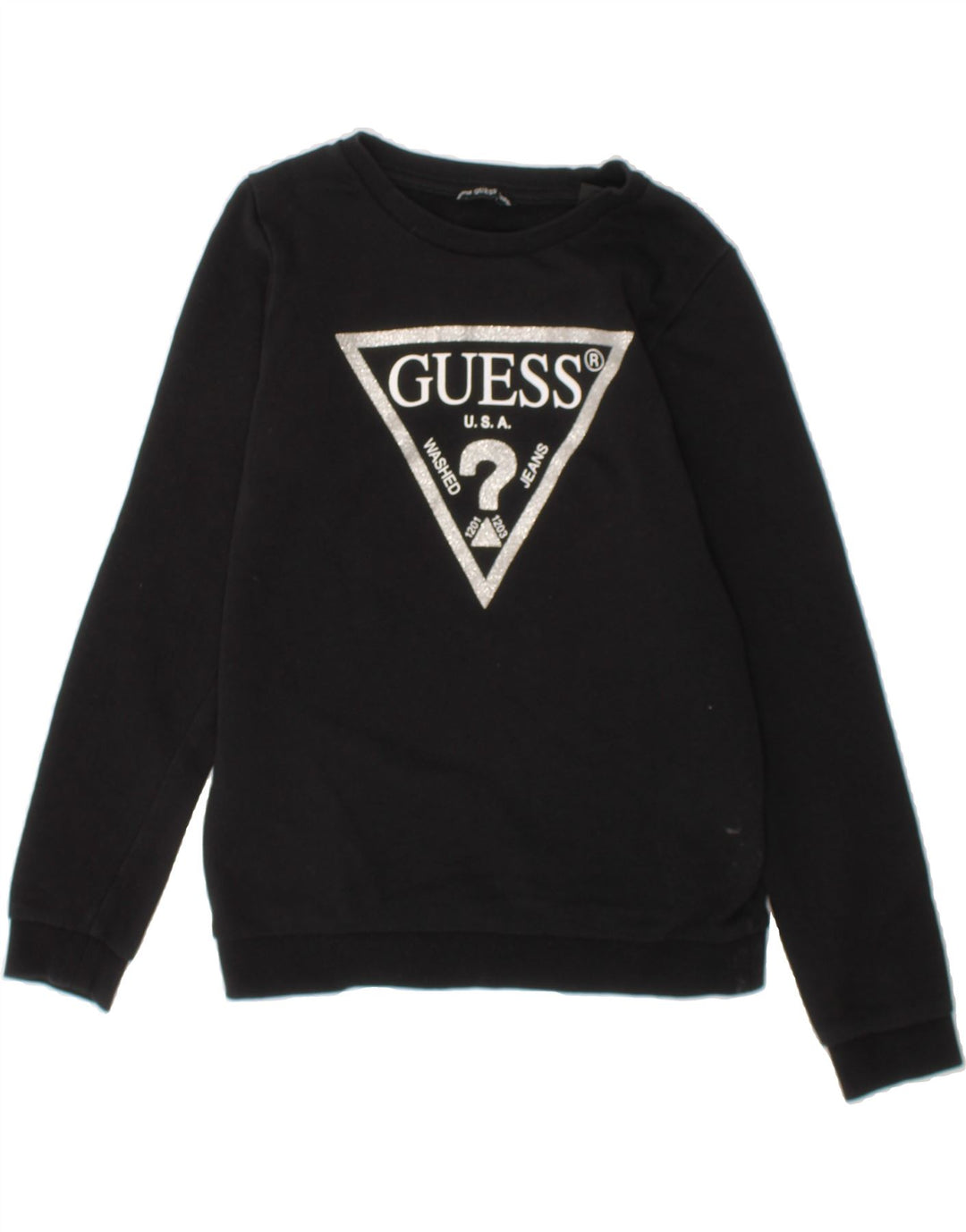 GUESS Girls Graphic Sweatshirt Jumper 7-8 Years Black Cotton Vintage Guess and Second-Hand Guess from Messina Hembry 