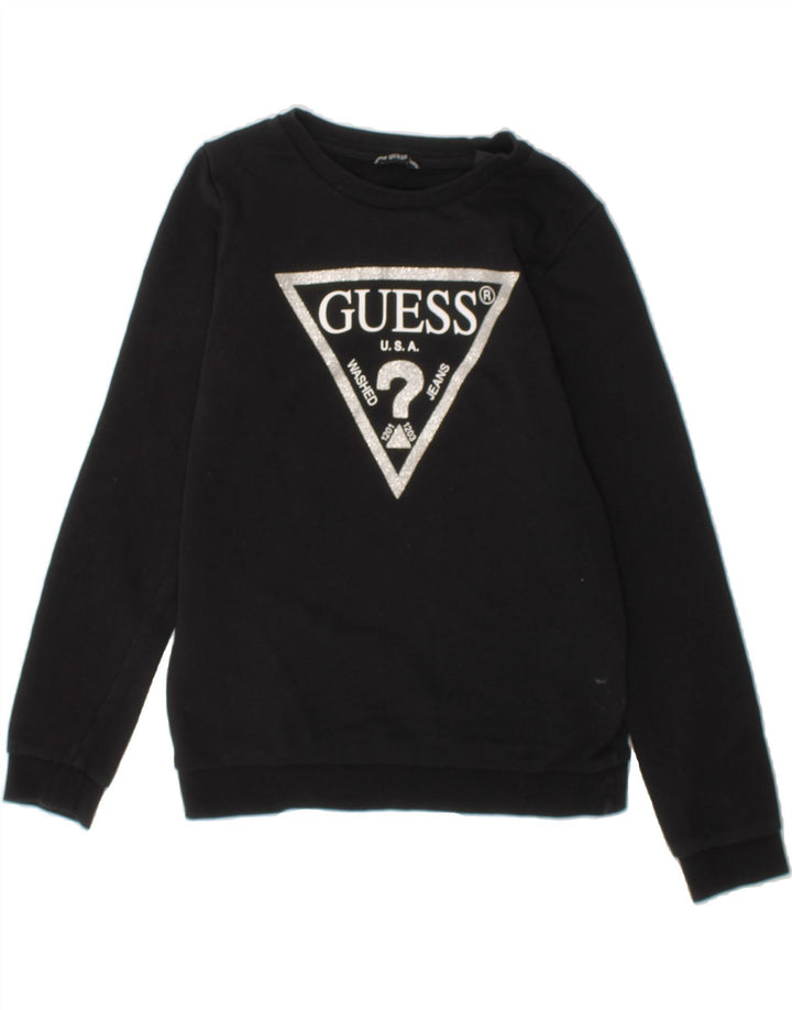 GUESS Girls Graphic Sweatshirt Jumper 7-8 Years Black Cotton Vintage Guess and Second-Hand Guess from Messina Hembry 