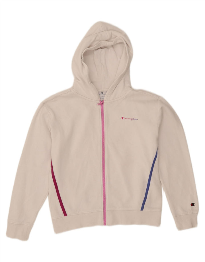 CHAMPION Girls Zip Hoodie Sweater 11-12 Years Large White Cotton Vintage Champion and Second-Hand Champion from Messina Hembry 