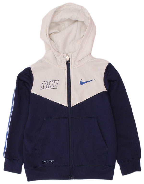 Suéter Nike Boys Dri Fit Zip com capuz 4-5 anos pequeno azul marinho colorblock